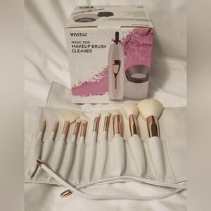 VIVITAR MAGIC SPIN MAKEUP BRUSH CLEANER + LA BEAUTE SOL BRUSH SET-NEW-GR8 GIFT!!